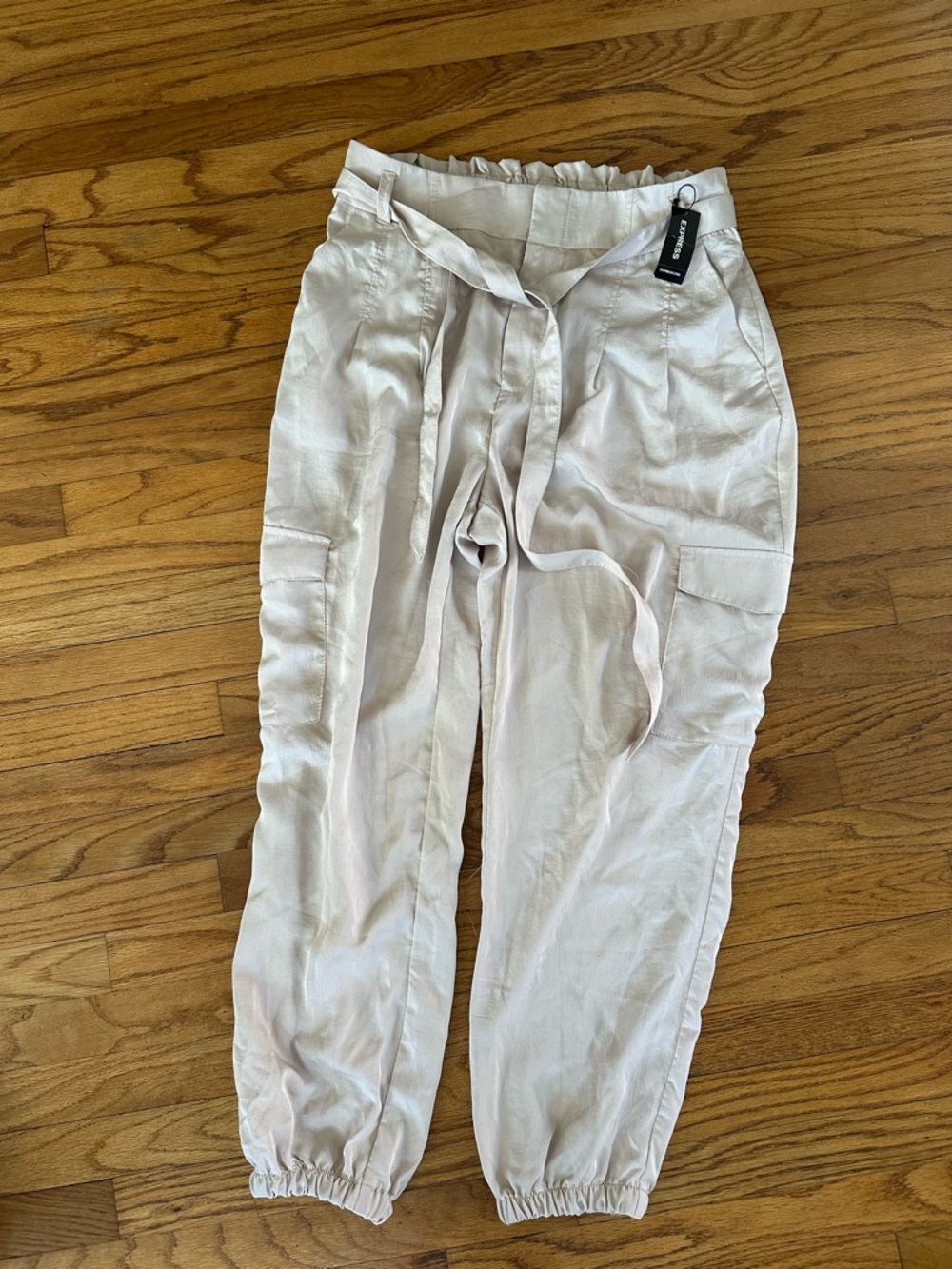 NWT ✨ Express high rise satin belted cargo jogger pants